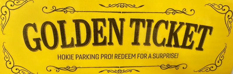 Close up image of a golden ticket to be used during parking services' golden ticket initiative